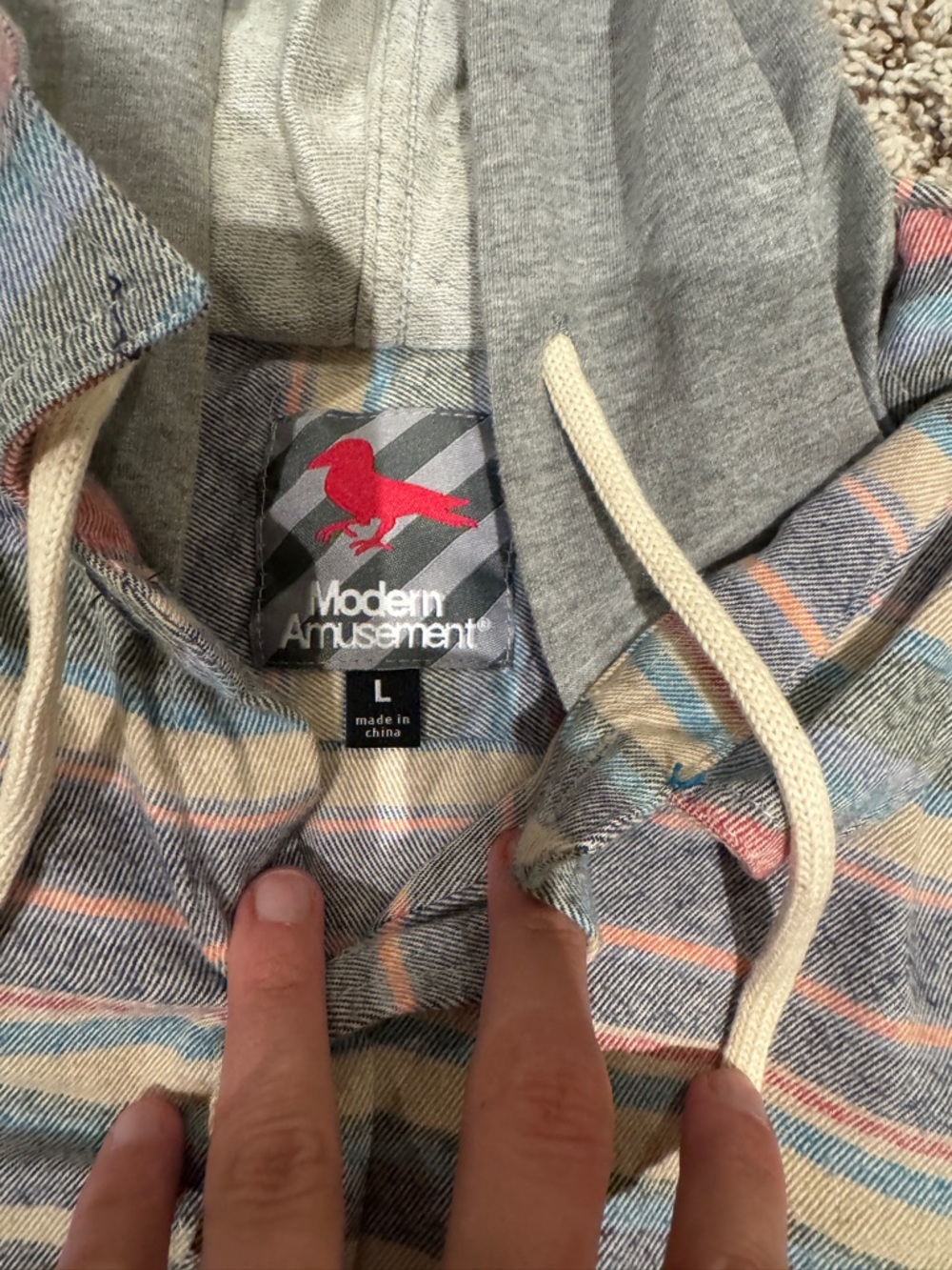 Striped Button Down w/ Hoodie - Picture 2 of 3